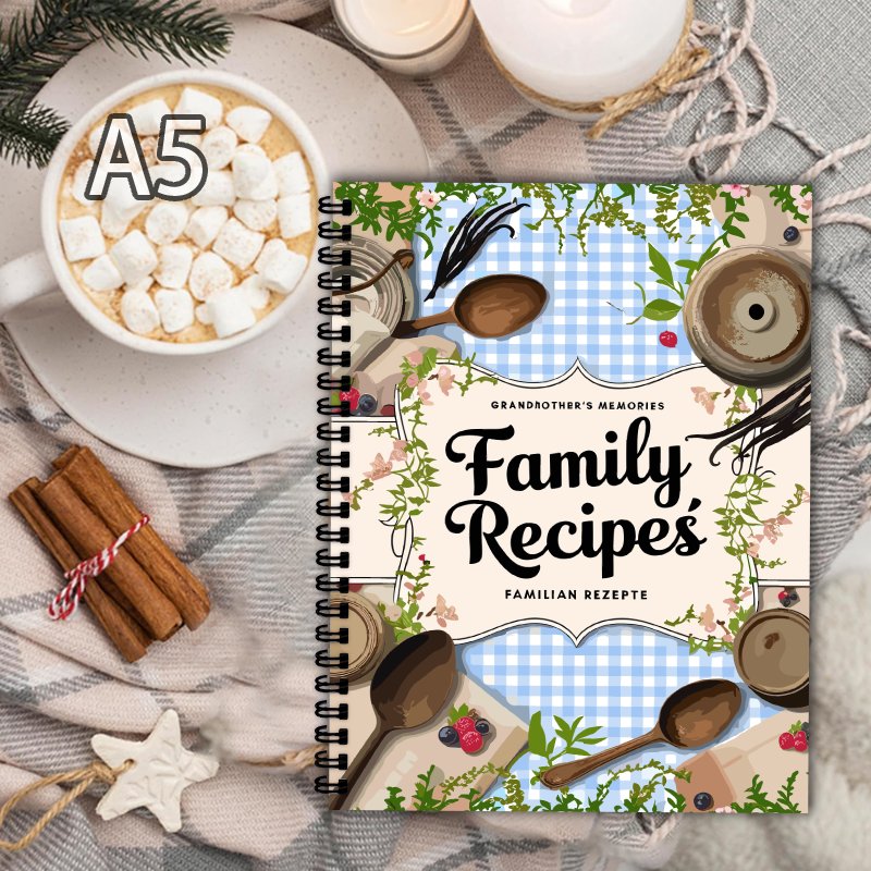 Home Cooking Cookbook - Ricettario A5, Griglia Blu, Design a
